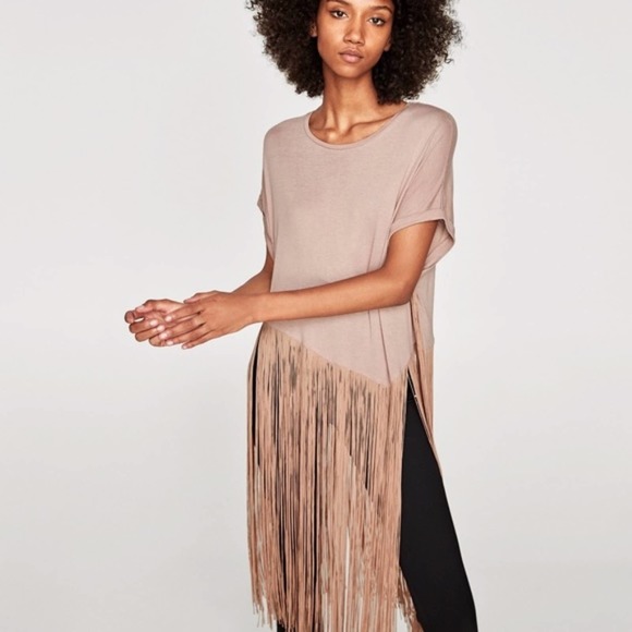 Zara Tops - Zara T-Shirt Blouse with Long Fringe Medium NWT